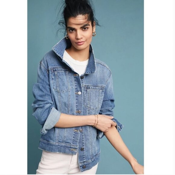 Anthropologie Pilcro Embroidered Floral Denim Jacket Size XS Boho Travel Amore - Picture 3 of 14